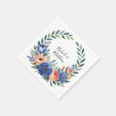 Orangene und kobaltblaue Blumenhochzeit Serviette (Ecke)