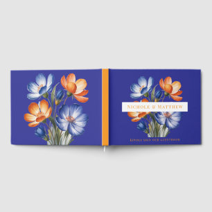 Orangene und kobaltblaue Blumenhochzeitsrückkehr  Gästebuch
