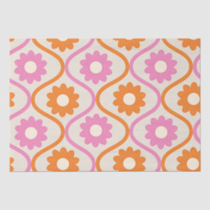 Orangene und rosa Blumen im Mid-Century-Ogee-Muste Seidenpapier