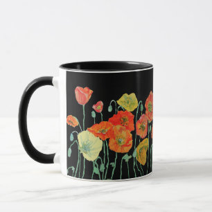 Orangene und schwarze Mohnblumen Blumen Watercolor Tasse