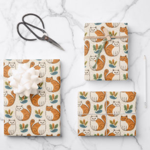 Orangene und weiße Katzen im naiven Kunststil Geschenkpapier Set