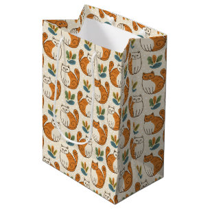 Orangene und weiße Katzen im naiven Kunststil Mittlere Geschenktüte