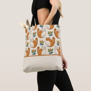 Orangene und weiße Katzen Naive Kunst Stil Farbblo Tasche