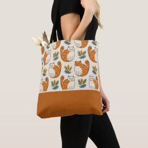 Orangene und weiße Katzen Naive Kunst Stil Farbblo Tasche