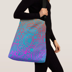 Orangene violette Blumen und blauer Hintergrund Tragetaschen Mit Langen Trägern