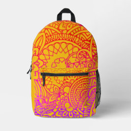 Orangene violette Blumen und gelber Hintergrund   Bedruckter Rucksack