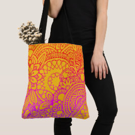 Orangene violette Blumen und gelber Hintergrund-Ta Tasche