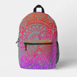 Orangene violette Blumen und grauer Hintergrund Bedruckter Rucksack