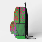 Orangene violette Blumen und hellgrüner Hintergrun Bedruckter Rucksack (Rechts)