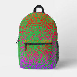 Orangene violette Blumen und hellgrüner Hintergrun Bedruckter Rucksack