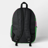 Orangene violette Blumen und hellgrüner Hintergrun Bedruckter Rucksack (Rückseite)