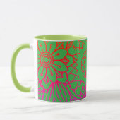 Orangene violette Blumen und hellgrüner Hintergrun Tasse (Links)