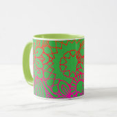 Orangene violette Blumen und hellgrüner Hintergrun Tasse (Vorderseite Links)