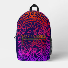 Orangene violette Blumen und marineblauer Hintergr Bedruckter Rucksack