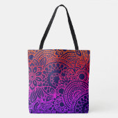 Orangene violette Blumen und marineblauer Hintergr Tasche (Vorderseite)