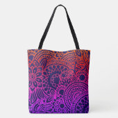 Orangene violette Blumen und marineblauer Hintergr Tasche (Rückseite)