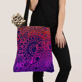Orangene violette Blumen und marineblauer Hintergr Tasche