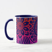 Orangene violette Blumen und marineblauer Hintergr Tasse (Links)