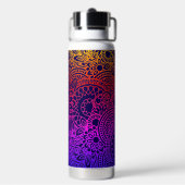 Orangene violette Blumen und marineblauer Hintergr Trinkflasche (Hinten)