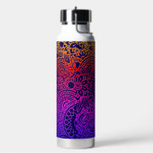 Orangene violette Blumen und marineblauer Hintergr Trinkflasche (Links)