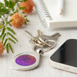 Orangene violette Blumen und navyblauer Hintergrun Schlüsselanhänger