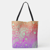 Orangene violette Blumen und sanfter Salbeihinterg Tasche (Rückseite)