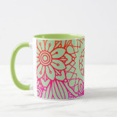 Orangene violette Blumen und sanfter Salbeihinterg Tasse (Links)