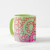 Orangene violette Blumen und sanfter Salbeihinterg Tasse (Vorderseite Links)