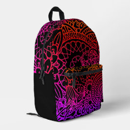 Orangene violette Blumen und schwarzer Hintergrund Bedruckter Rucksack