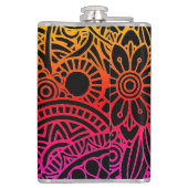 Orangene violette Blumen und schwarzer Hintergrund Flachmann (Rückseite)