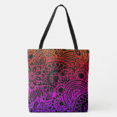 Orangene violette Blumen und schwarzer Hintergrund Tasche (Vorderseite)