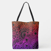 Orangene violette Blumen und schwarzer Hintergrund Tasche (Rückseite)
