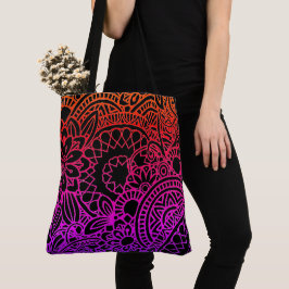 Orangene violette Blumen und schwarzer Hintergrund Tasche