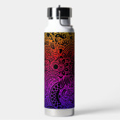 Orangene violette Blumen und schwarzer Hintergrund Trinkflasche (Links)