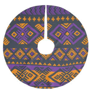 Orangene, violette Stammes- geometrische nahtlose  Polyester Weihnachtsbaumdecke