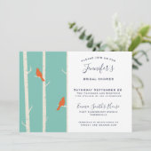 Orangene Vögel auf dem Brautparty Birch Tree Einladung (Stehend Vorderseite)