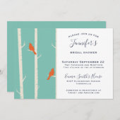 Orangene Vögel auf dem Brautparty Birch Tree Einladung (Vorne/Hinten)