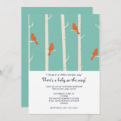 Orangene Vögel auf der Birch Tree Babydusche Einladung (Vorne/Hinten)