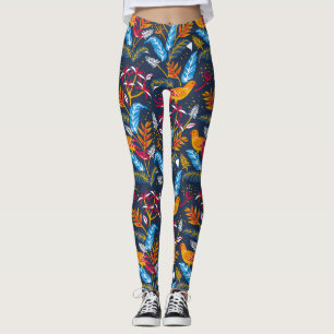 Orangene Vögel und botanische Fernen Whimsical Leggings