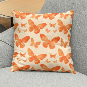 Orangene Wasserfarben Schmetterlinge  Kissen