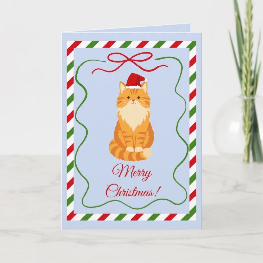 Orangene Weihnachtsmann-Katze Karte (Vorderseite)