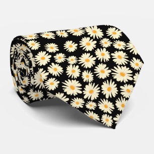 Orangene weiße schwarze Gänseblümchen-Blumenmuster Krawatte