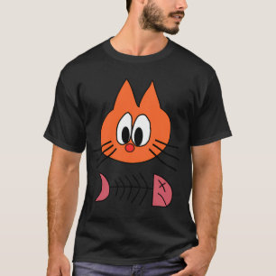 Orangene Zeichentrickkatze mit Resten eines Fische T-Shirt