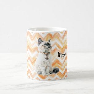 Orangene Zickzackstreifen Weiße Katze Miauen Kaffeetasse