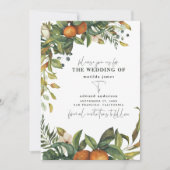 Orangene Zitrus-Aquarell-Botanik-Hochzeit Save The Date (Vorderseite)