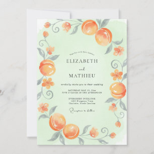 Orangene Zitrus-Minze-Eukalyptus-Hochzeit Einladung