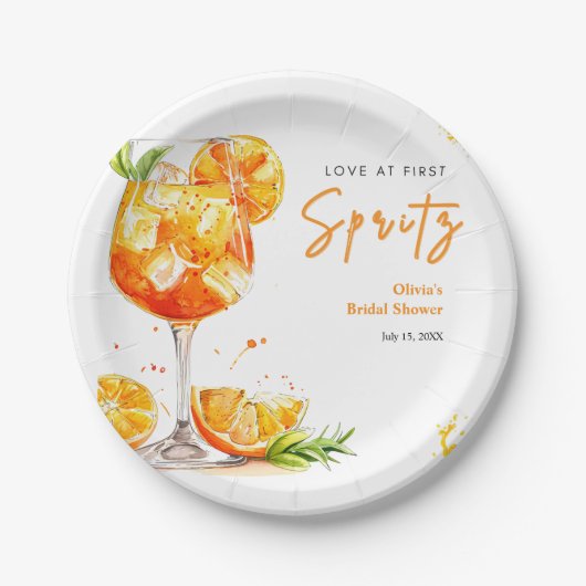 Orangener Cocktail Liebe auf den ersten Spritzer B Pappteller (Vorderseite)