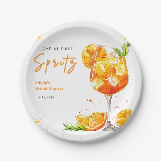 Orangener Cocktail Liebe auf den ersten Spritzer B Pappteller (Vorderseite)