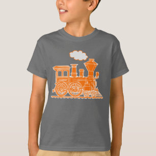 Orangener Dampfzug-Lokzug-Kinder-T-Shirt mit indiv T-Shirt