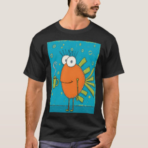 Orangener Fisch jongliert Leben und Kaffee, währen T-Shirt